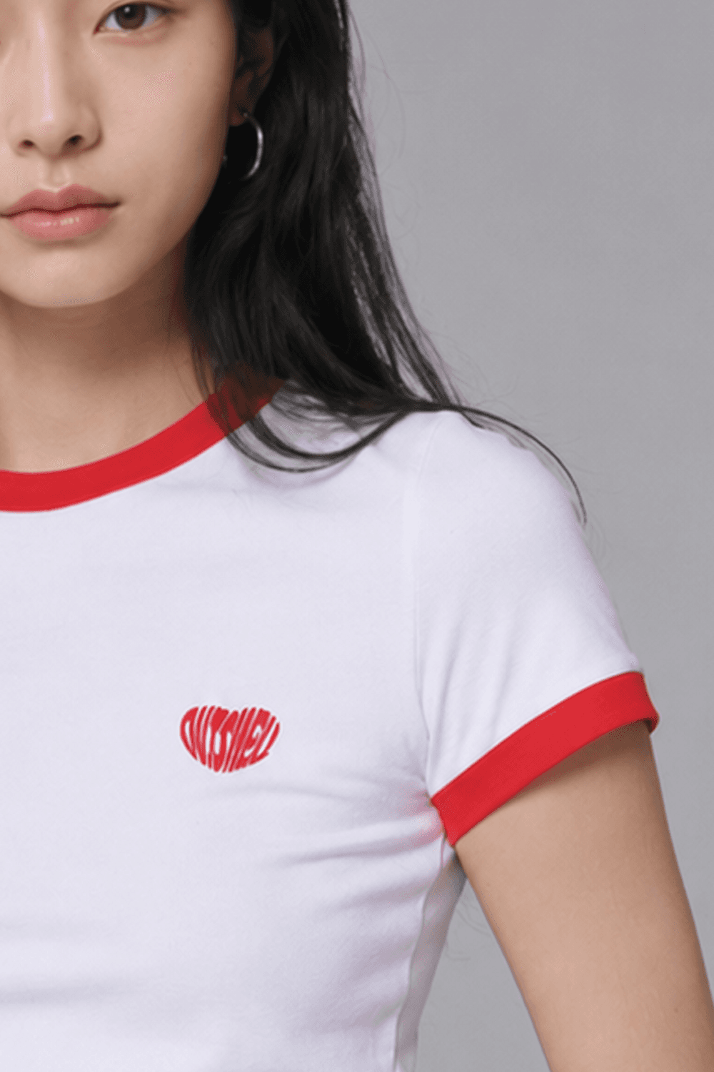 Heart ringer T shirt - White/Red — vue 7