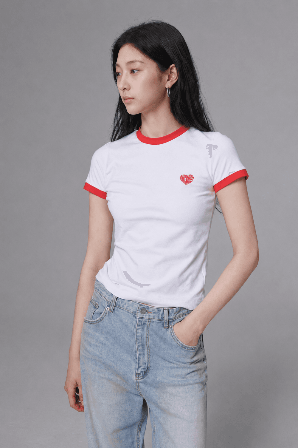 Heart ringer T shirt - White/Red — vue 8