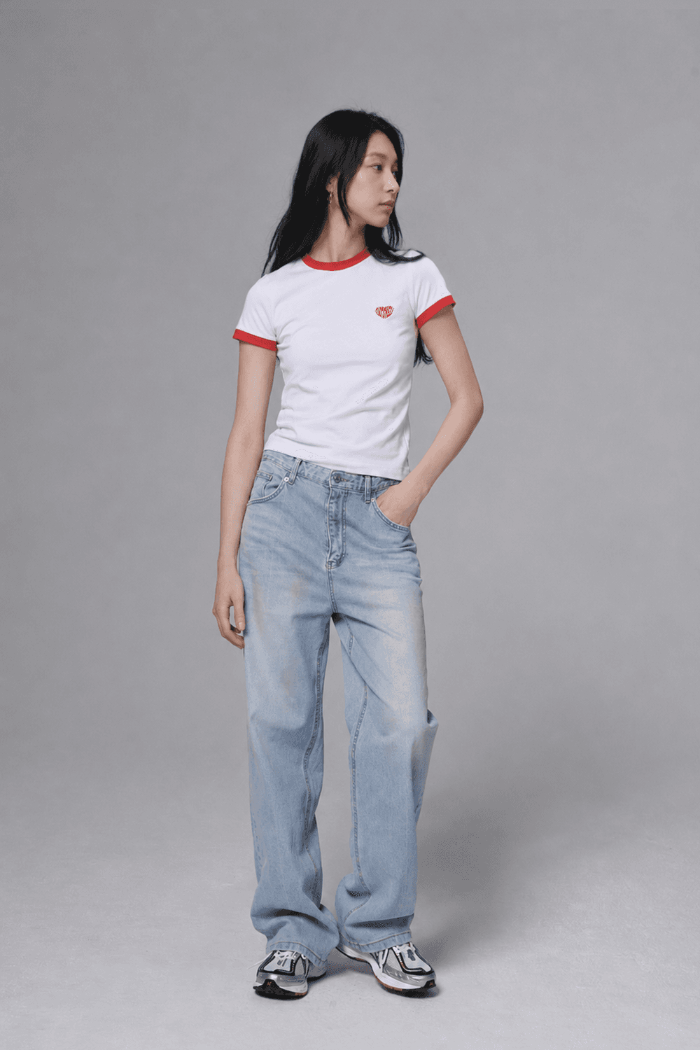 Heart ringer T shirt - White/Red — vue 9