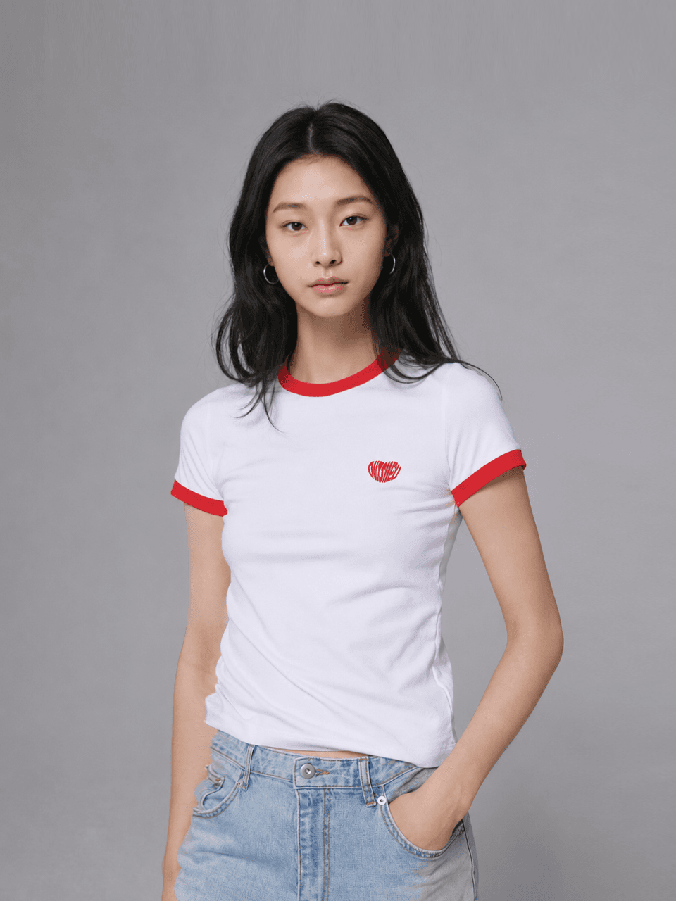 Heart ringer T shirt - White/Red