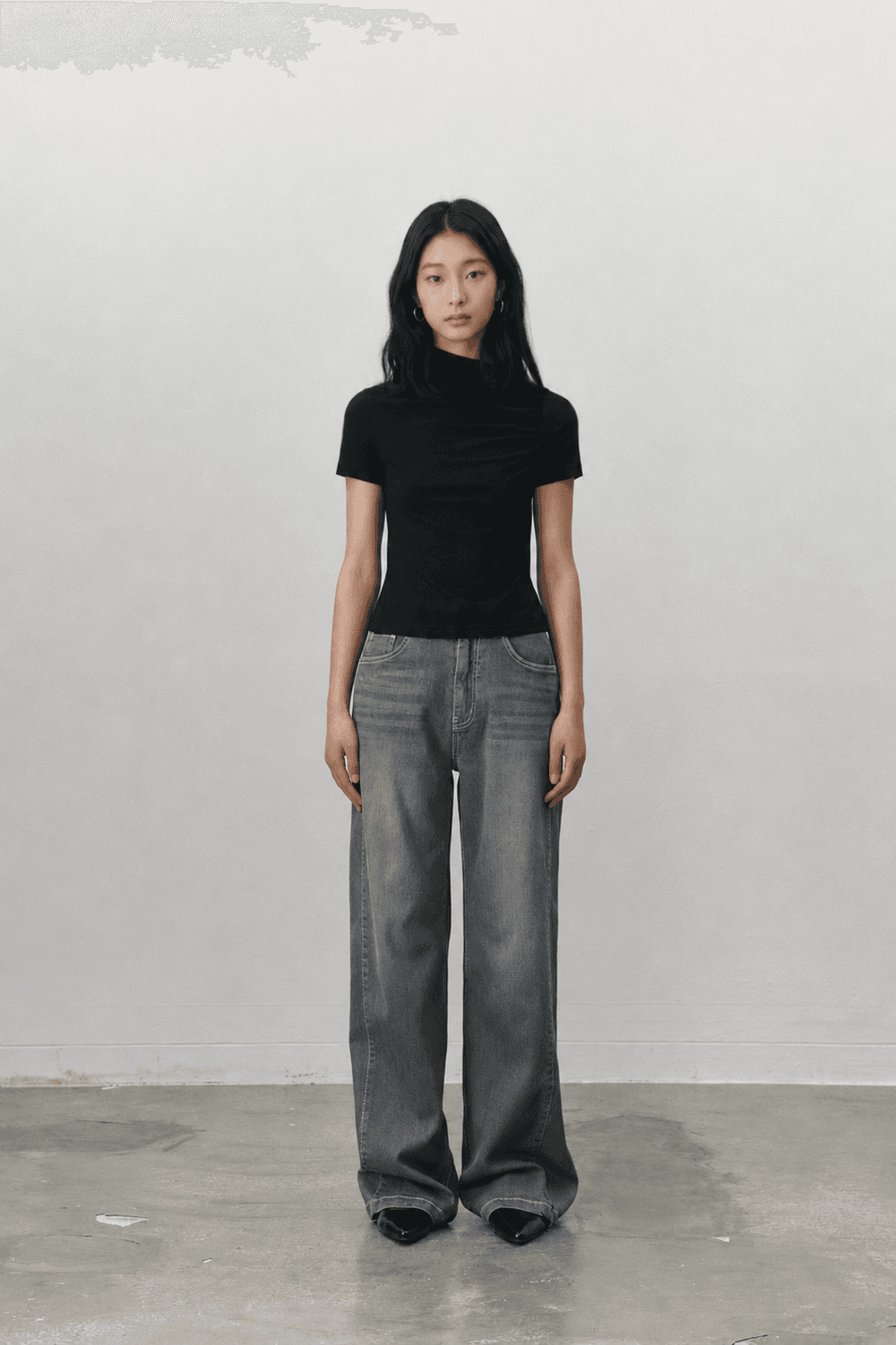 Shirring stretch T shirt - Black — vue 4