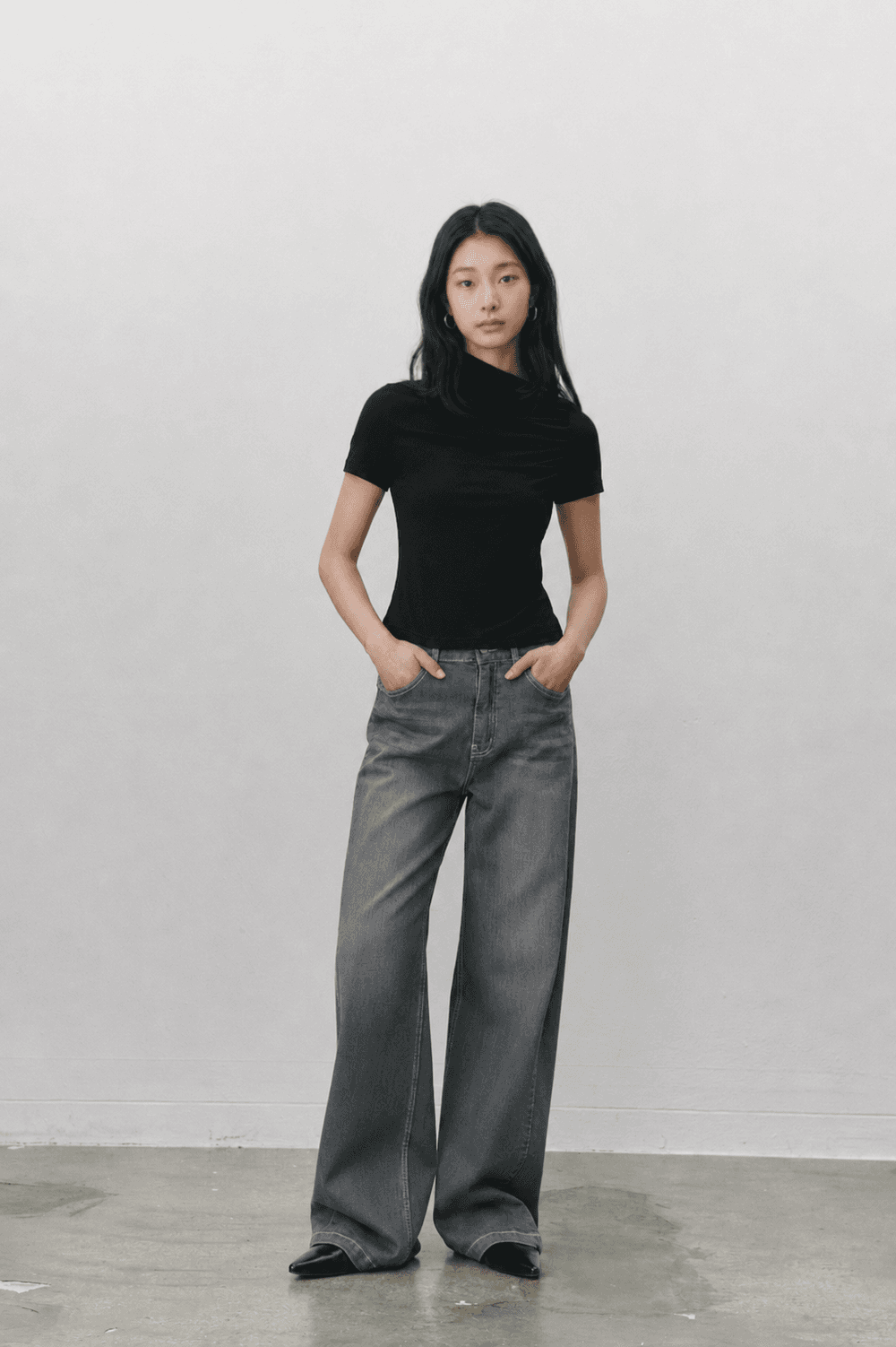 Shirring stretch T shirt - Black — vue 9