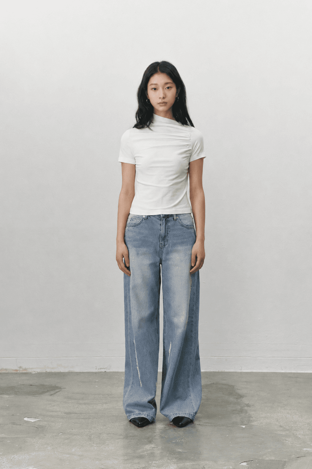 Shirring stretch T shirt - White — vue 4