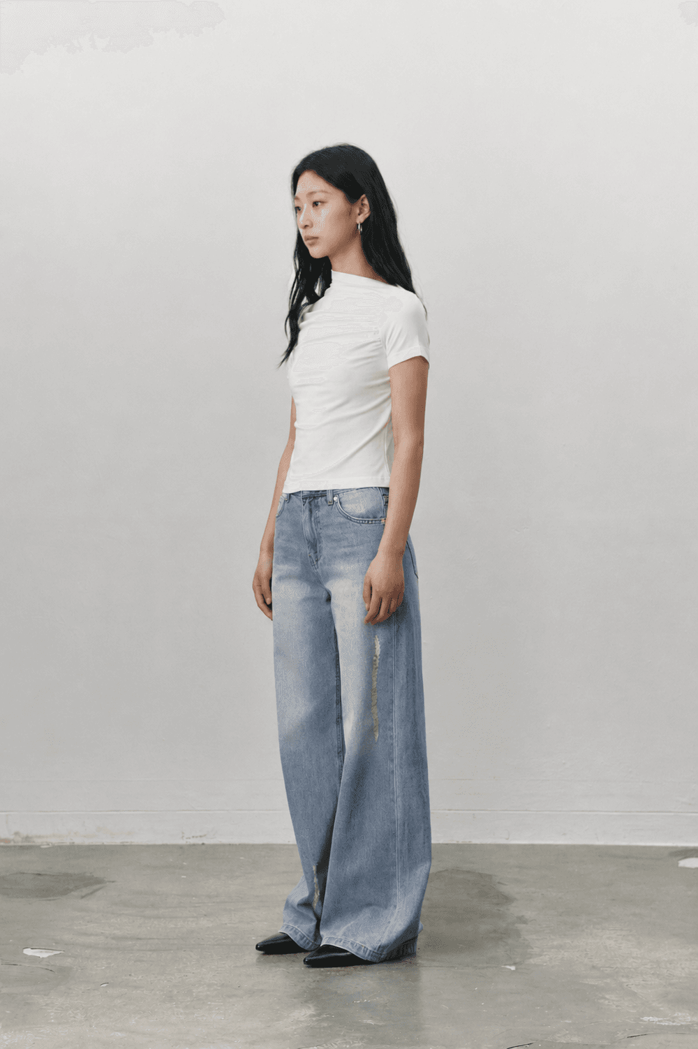 Shirring stretch T shirt - White — vue 5