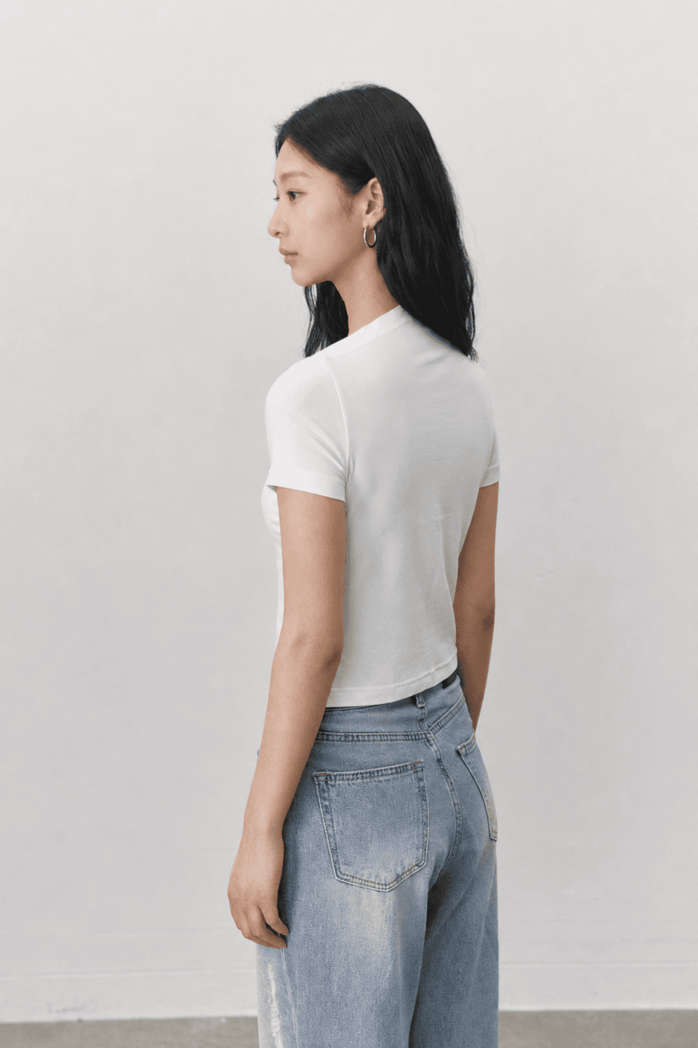 Shirring stretch T shirt - White — vue 7