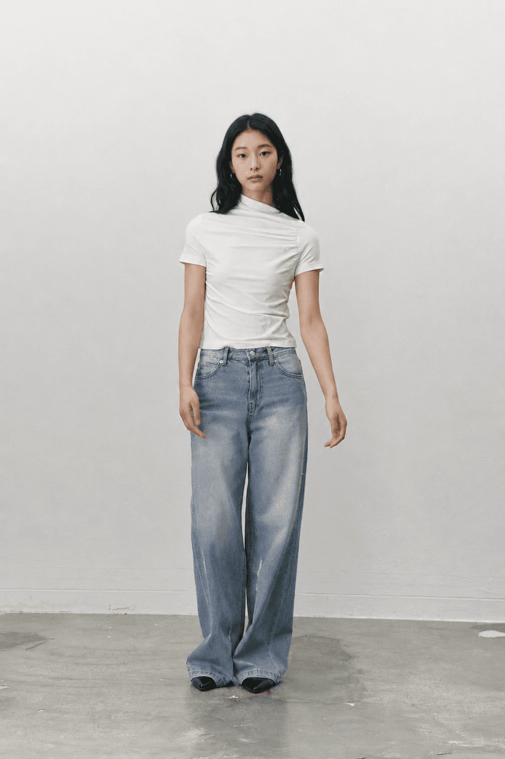 Shirring stretch T shirt - White — vue 8