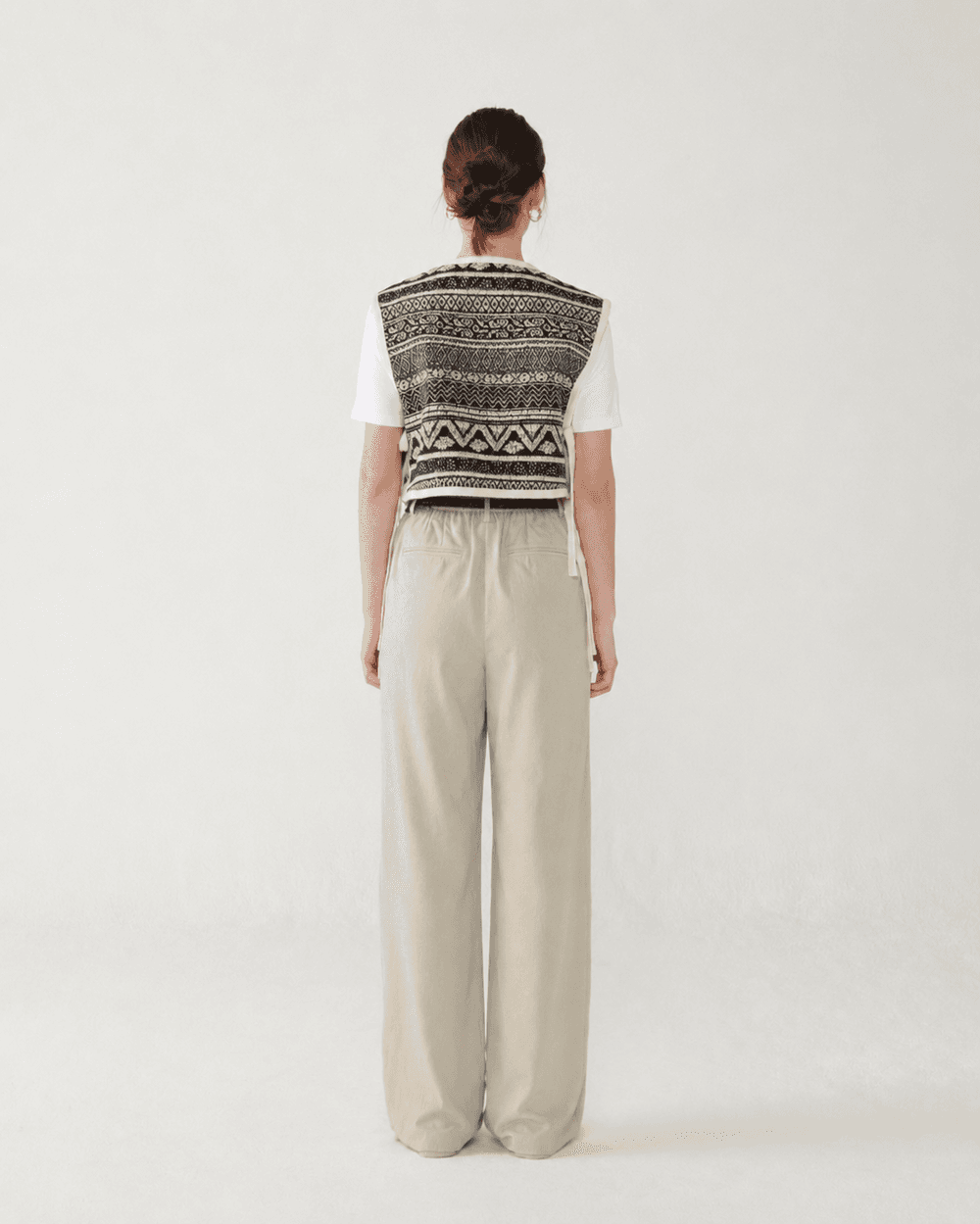 Wrinkle crepe wide banding pants - Light warm gray — vue 5