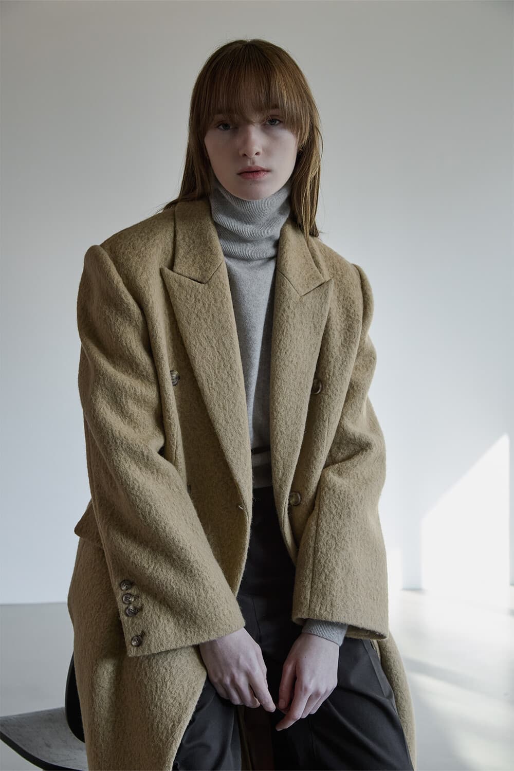 [renewal] Hairy wool double coat - Camel