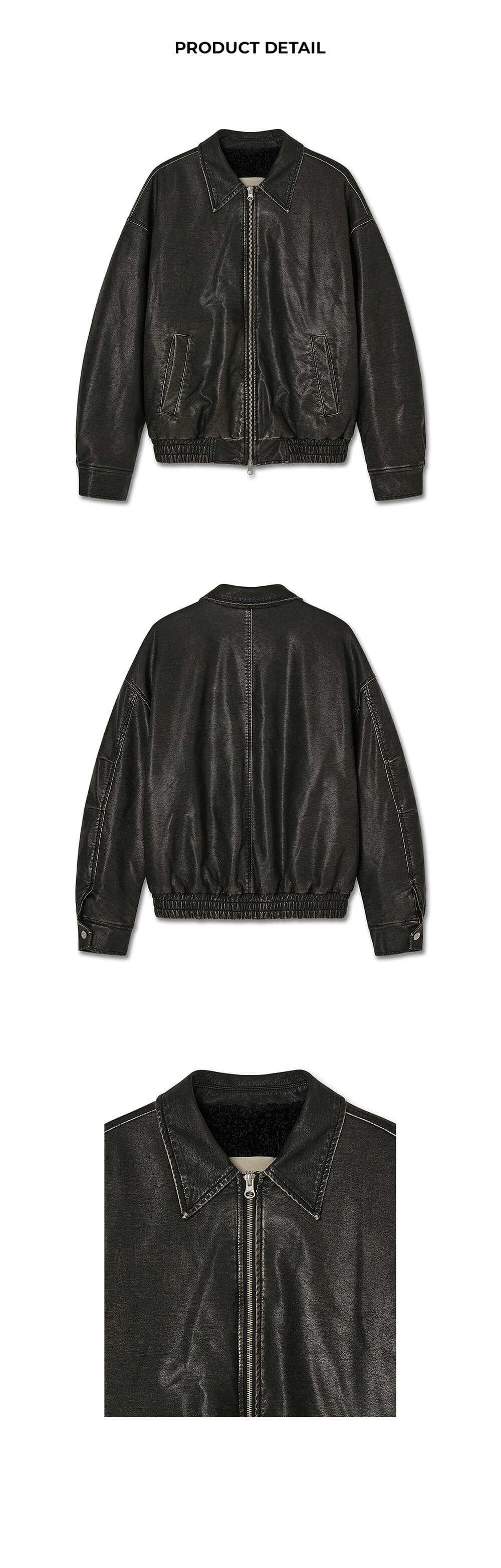Fur lining faux leather jumper - Black — vue 7