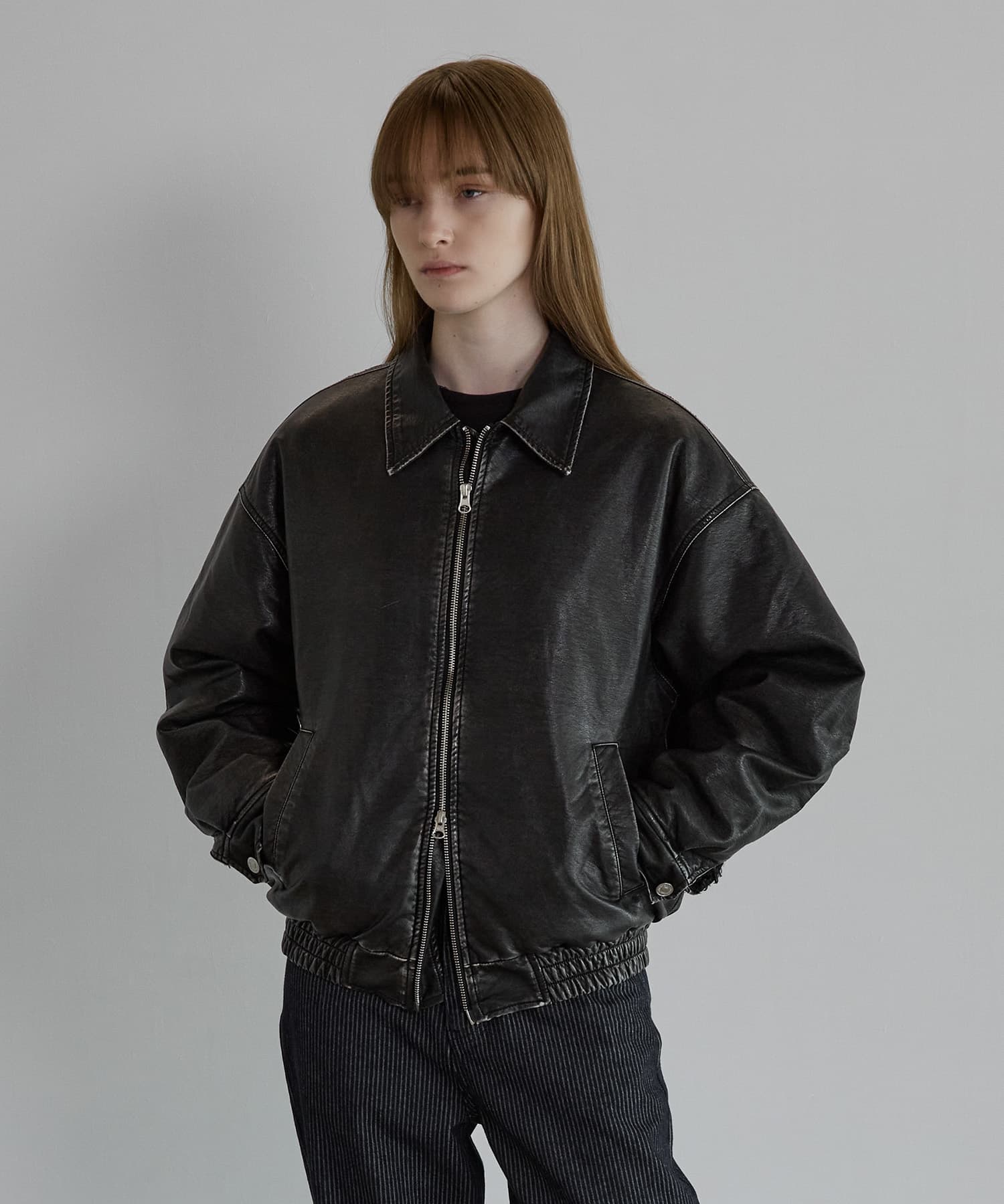 Fur lining faux leather jumper - Black — vue 1