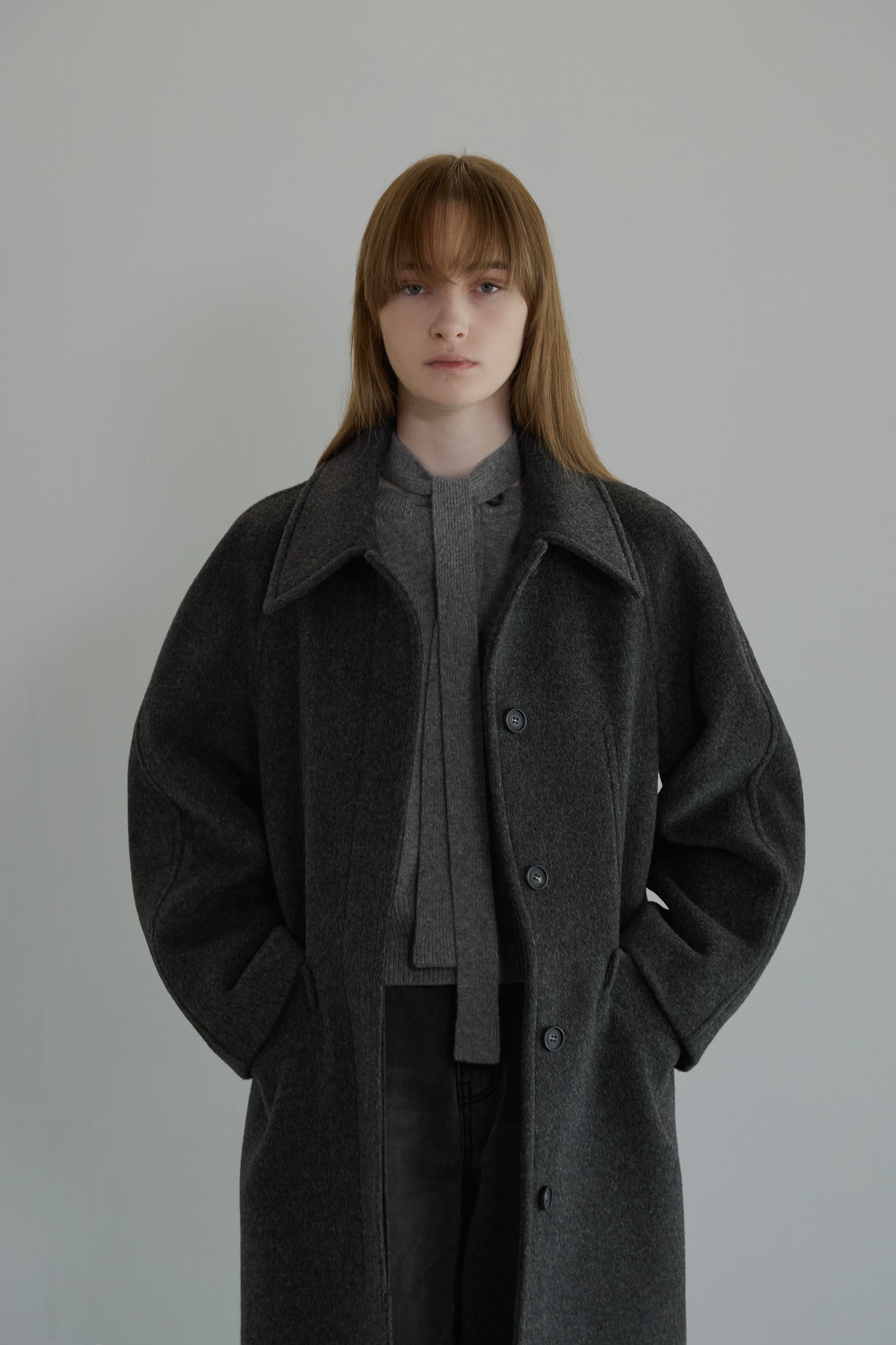 Merino wool balmacaan coat - Charcoal — vue 2