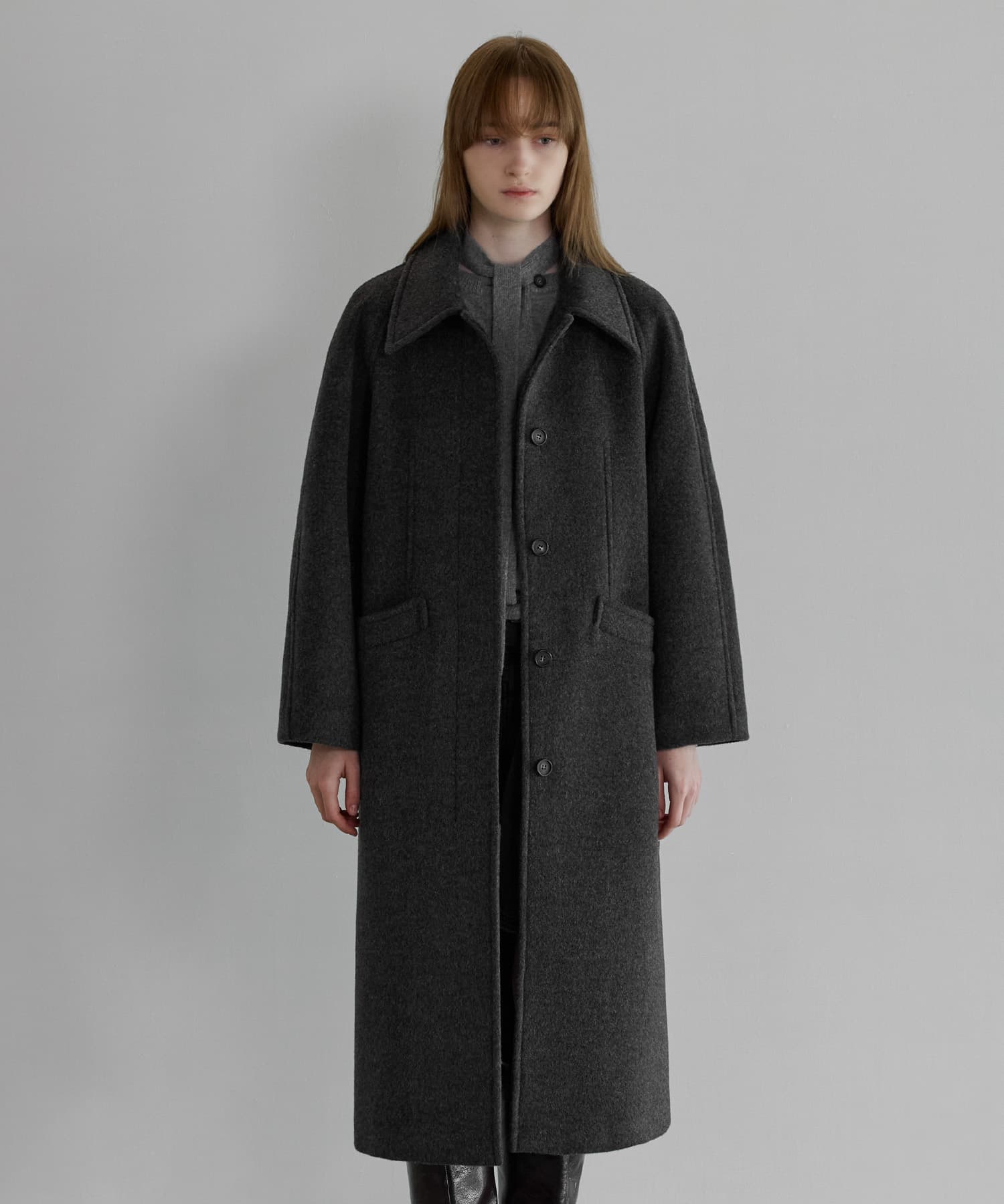 Merino wool balmacaan coat - Charcoal — vue 3