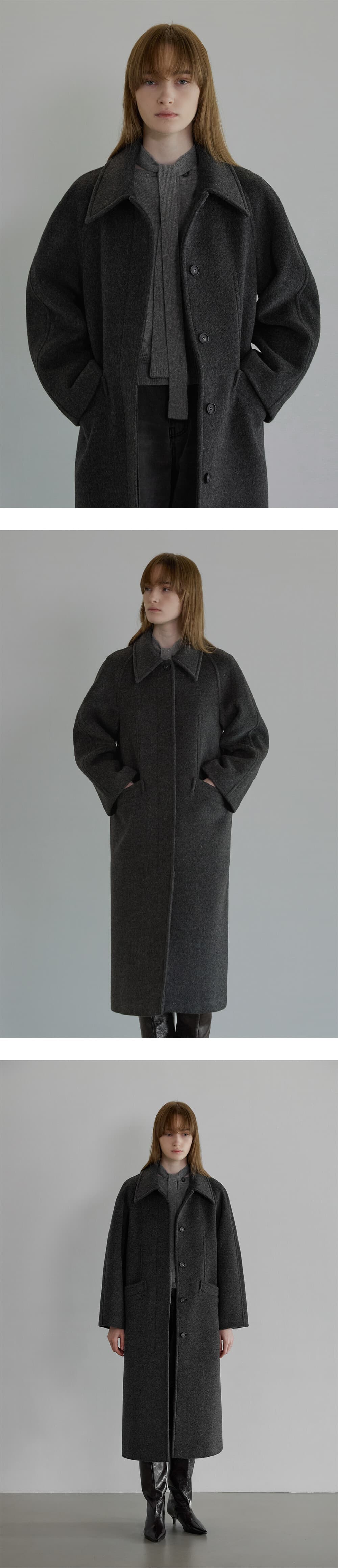 Merino wool balmacaan coat - Charcoal — vue 6
