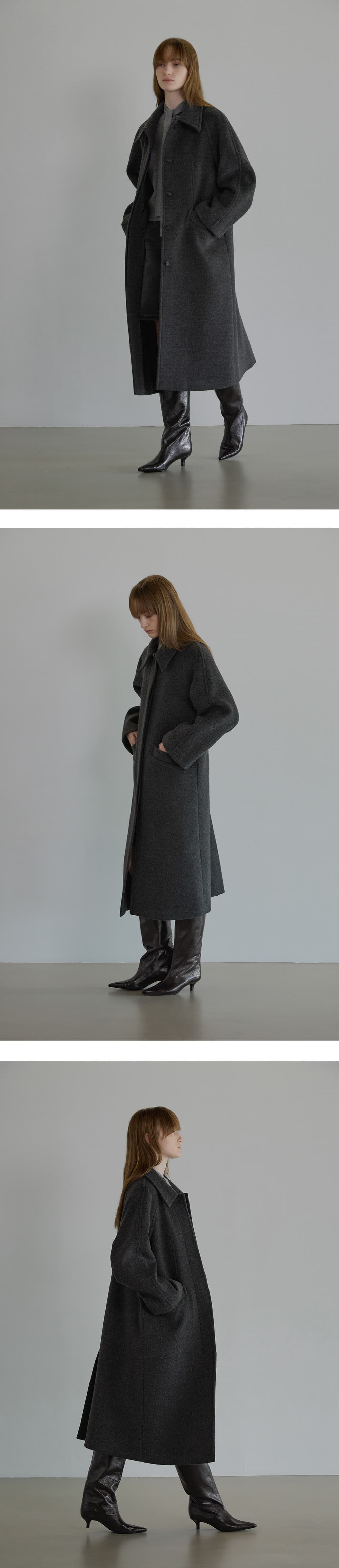Merino wool balmacaan coat - Charcoal — vue 7