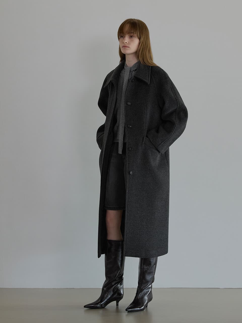 Merino wool balmacaan coat - Charcoal