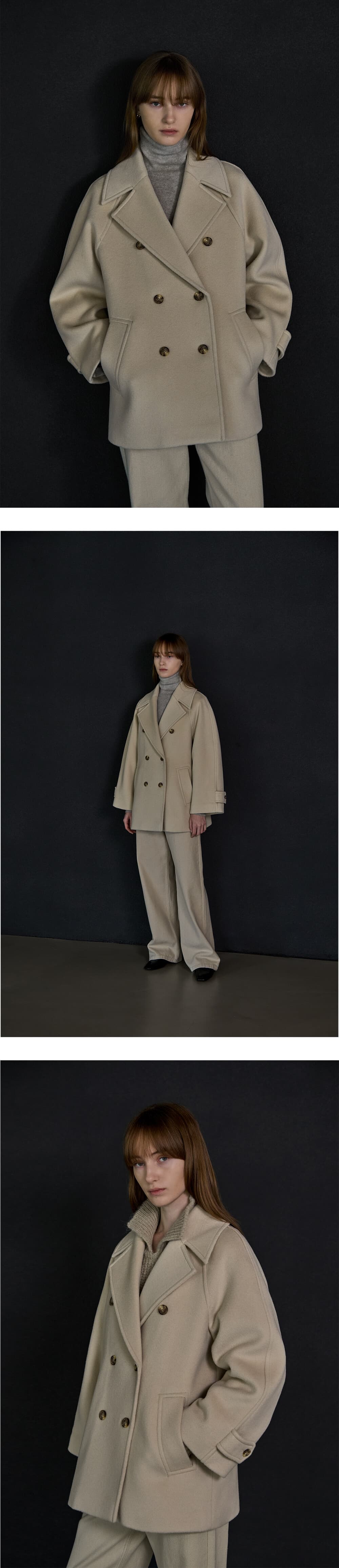 Cashmere blended pea coat - Light Beige — vue 5