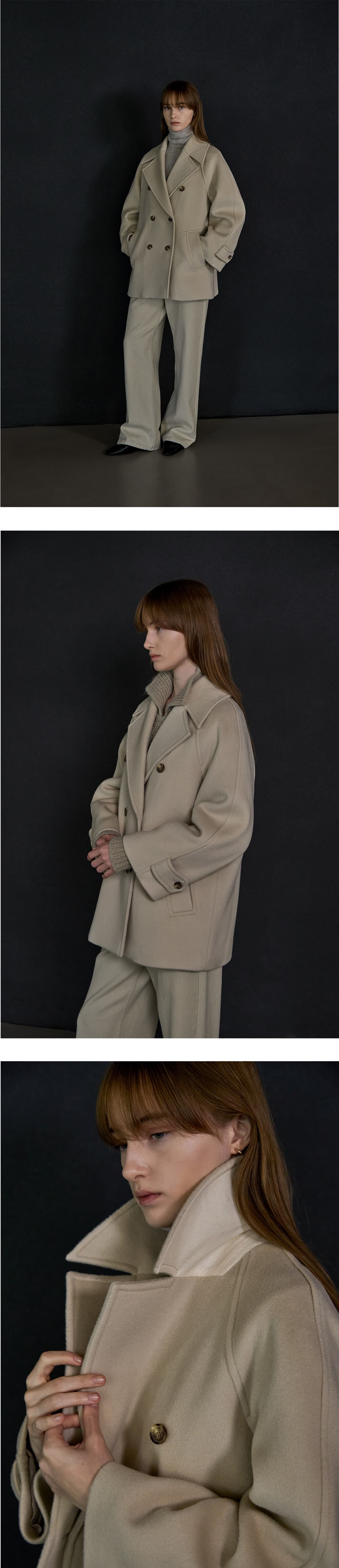 Cashmere blended pea coat - Light Beige — vue 6