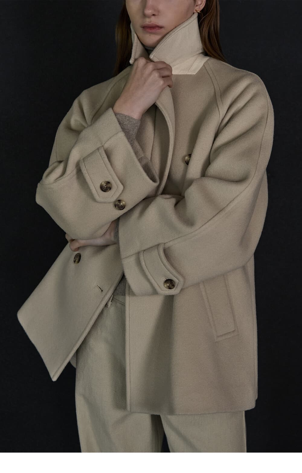 Cashmere blended pea coat - Light Beige — vue 7