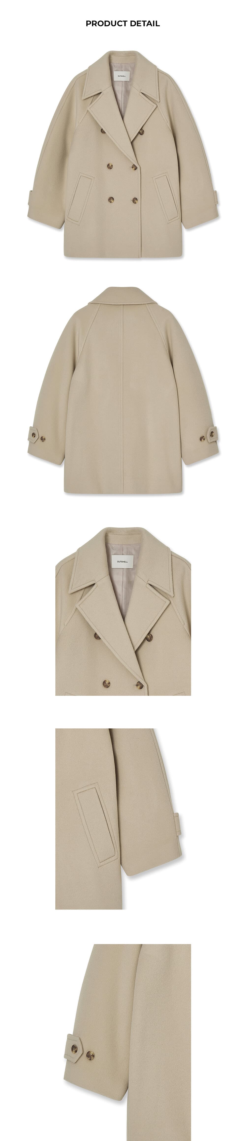 Cashmere blended pea coat - Light Beige — vue 8