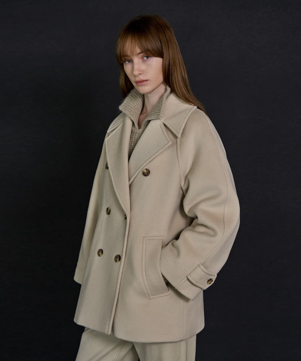 Cashmere blended pea coat - Light Beige