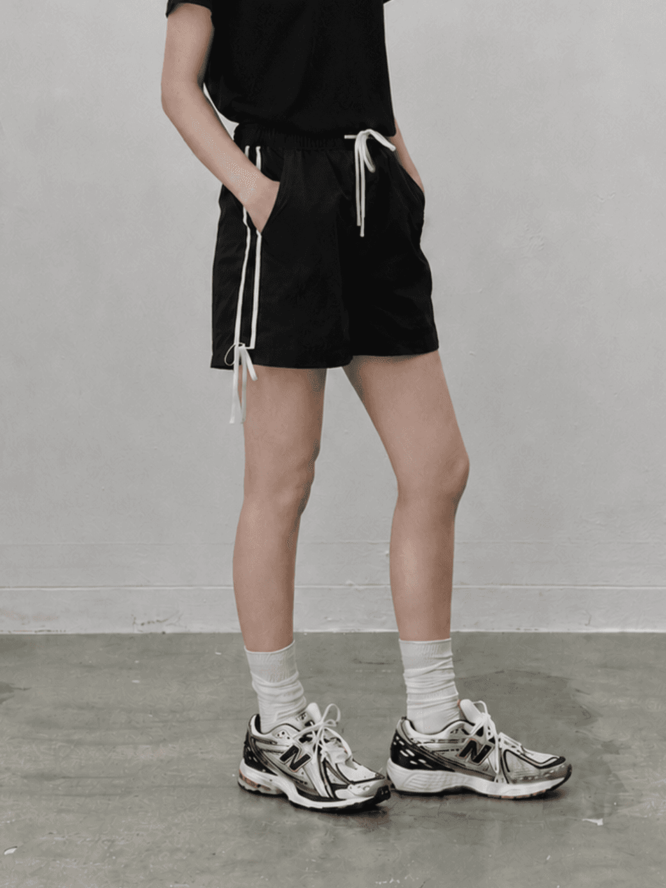 Ribbon nylon shorts - Black