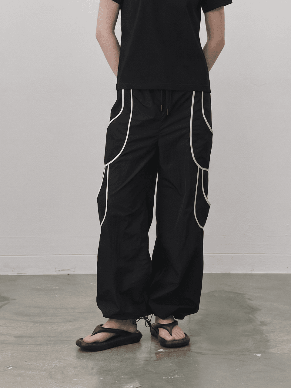 Binding out-pocket track pants - Black