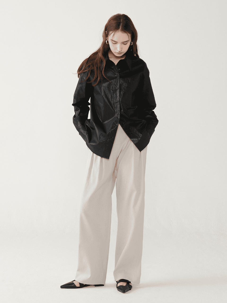 Glossy light cotton blouse - Black — vue 2