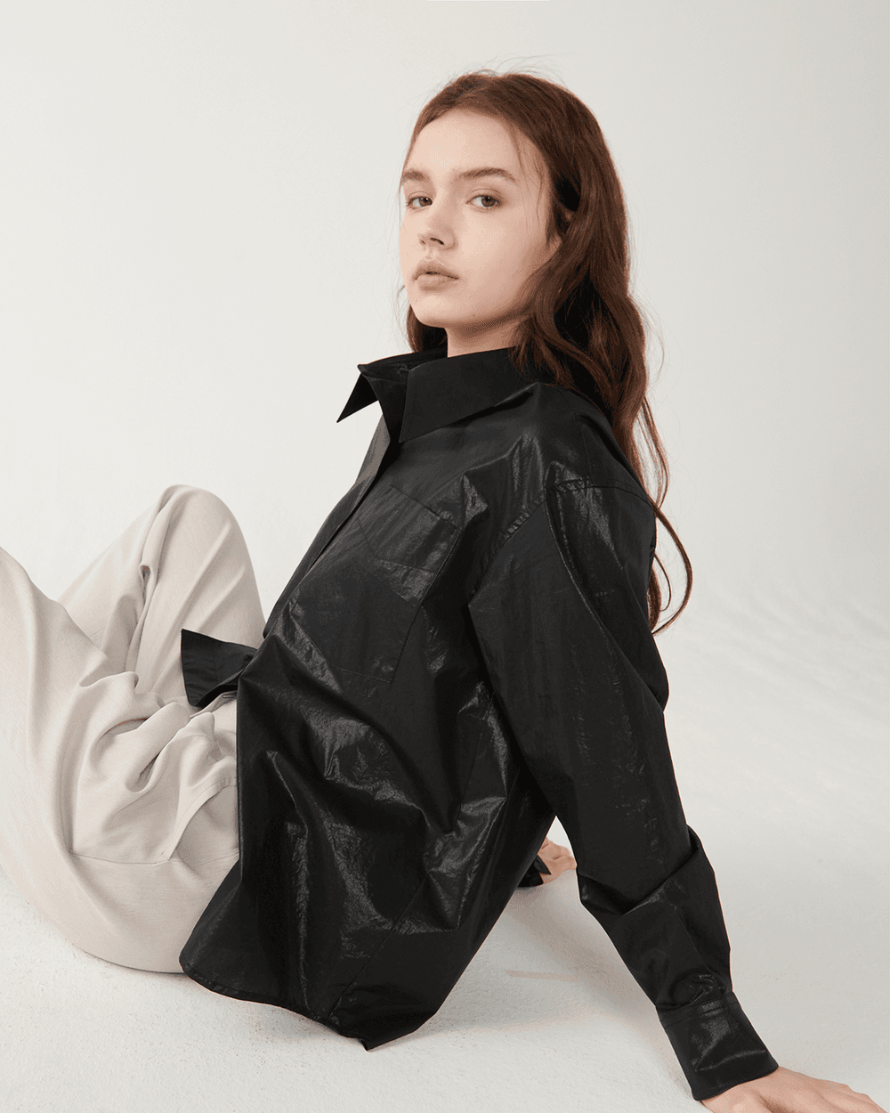 Glossy light cotton blouse - Black — vue 11