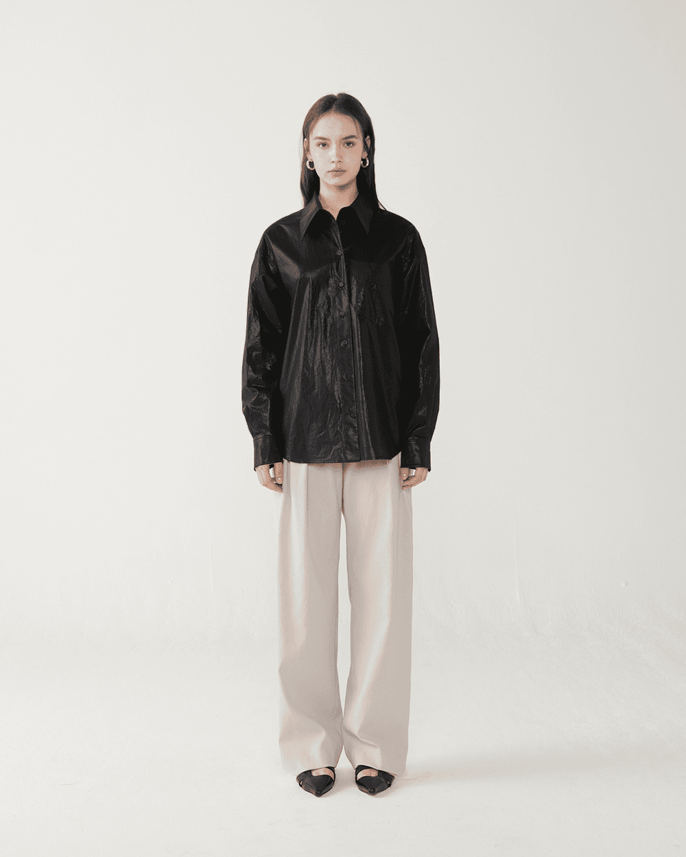 Glossy light cotton blouse - Black — vue 4