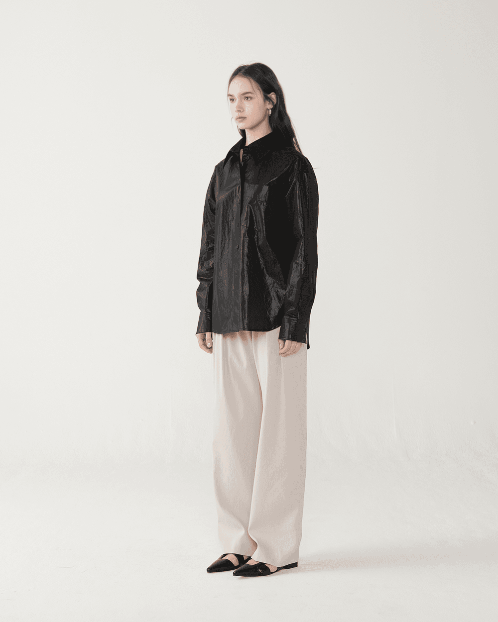 Glossy light cotton blouse - Black — vue 5