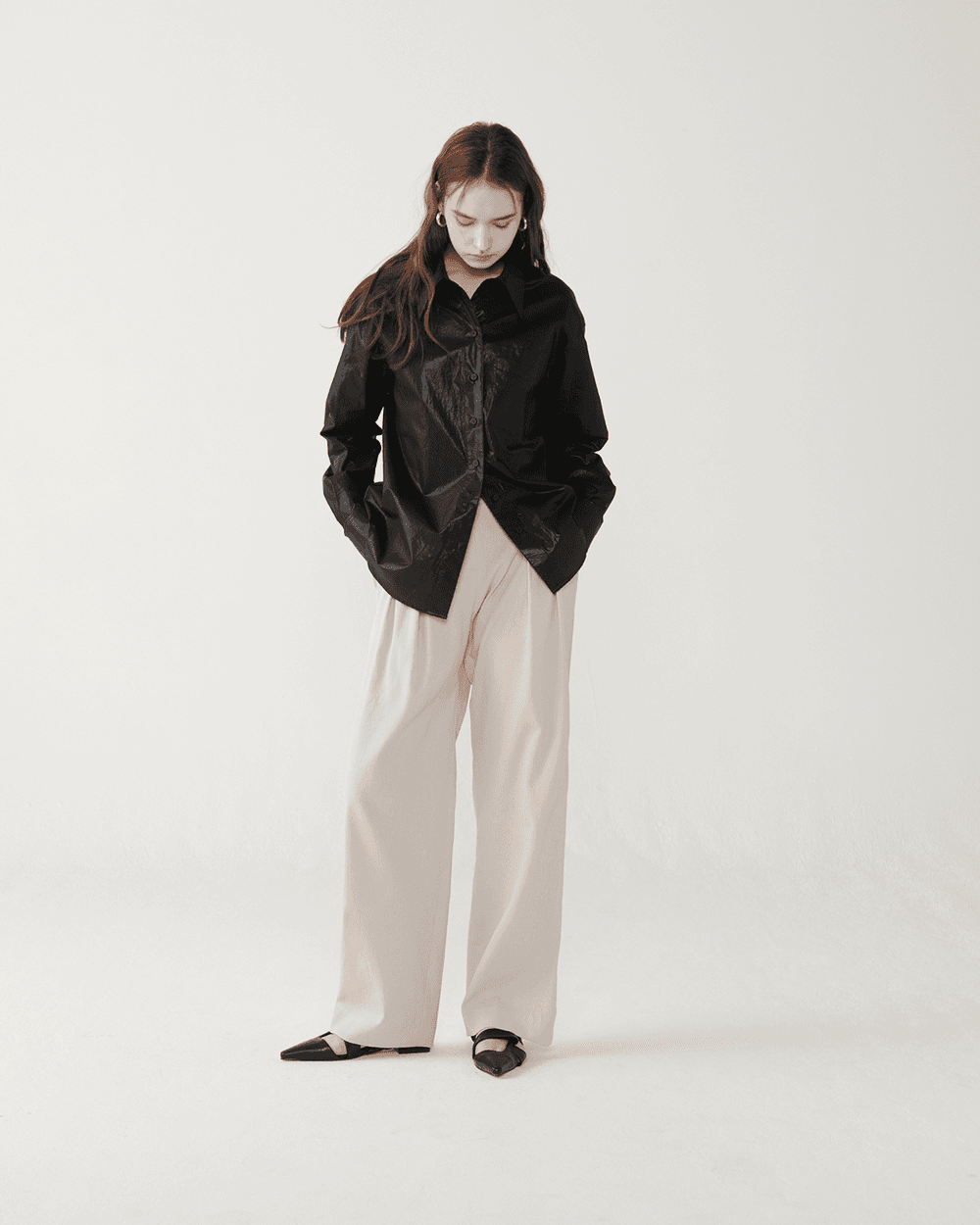 Glossy light cotton blouse - Black — vue 8