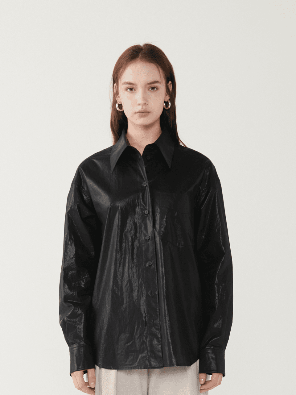Glossy light cotton blouse - Black