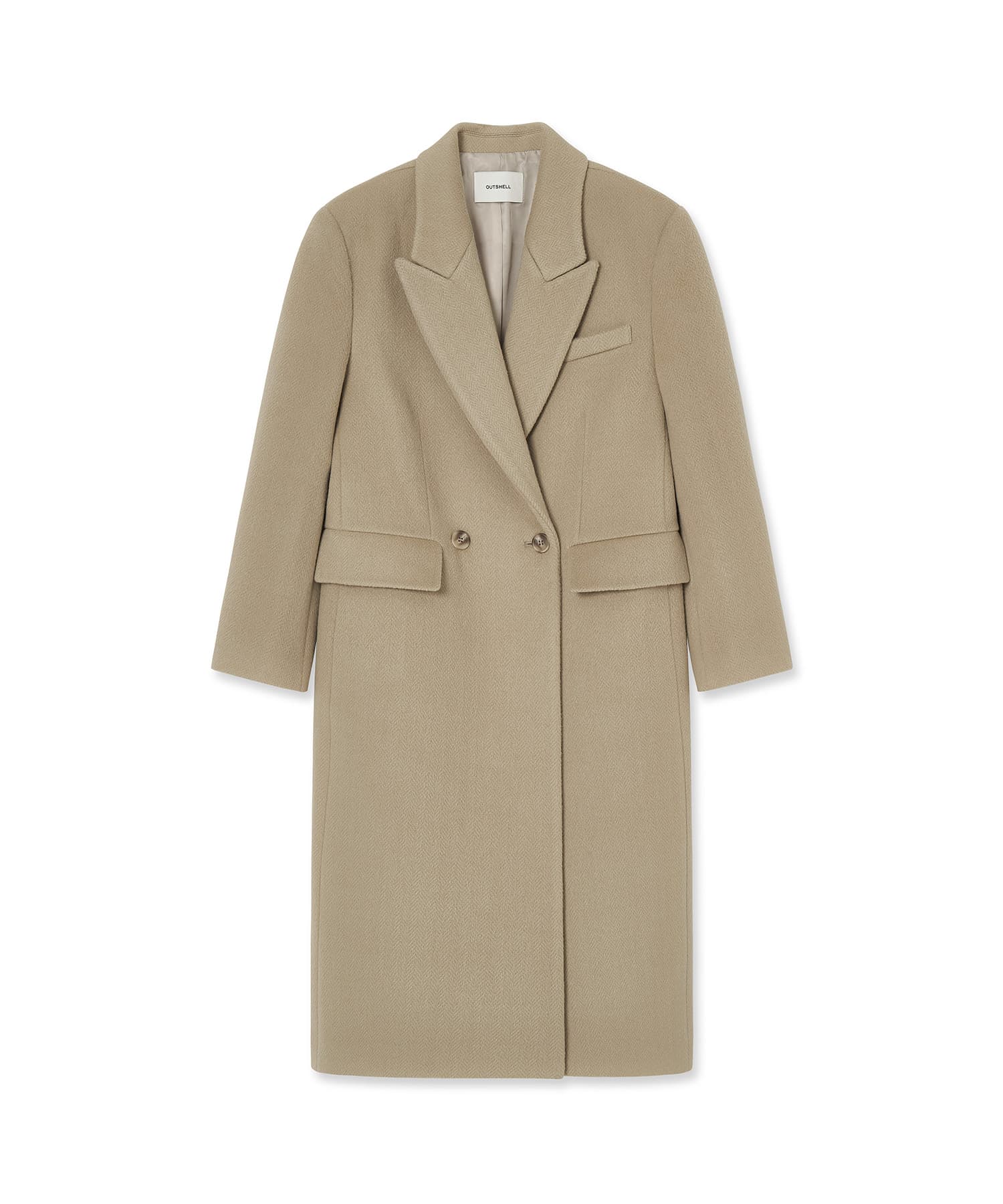 Silk blended herringbone overfit coat - Beige — vue 5