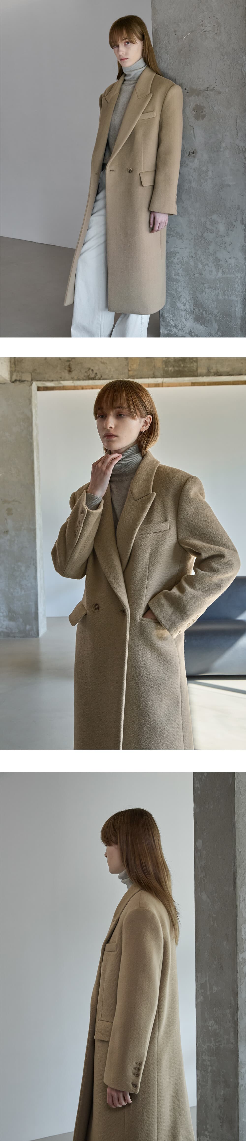 Silk blended herringbone overfit coat - Beige — vue 8
