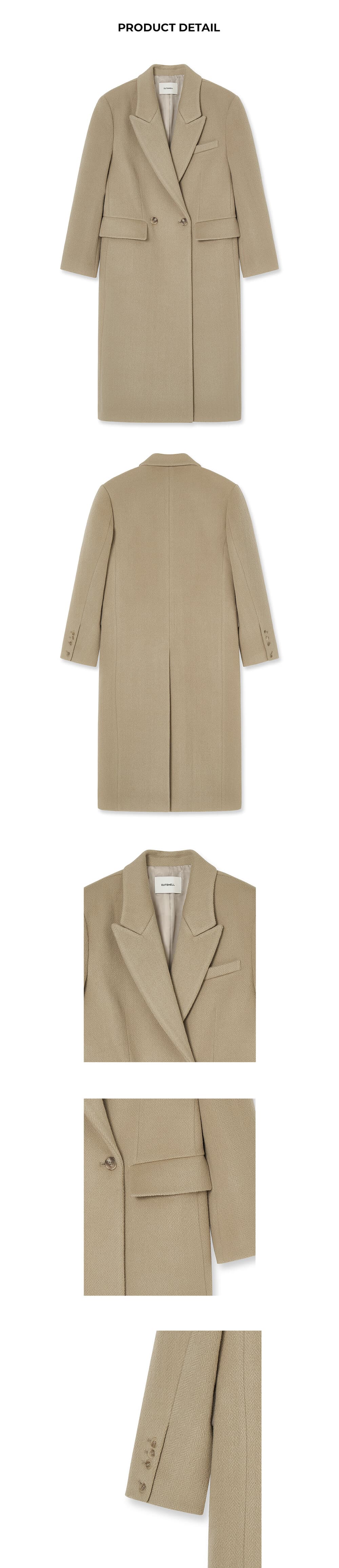 Silk blended herringbone overfit coat - Beige — vue 10