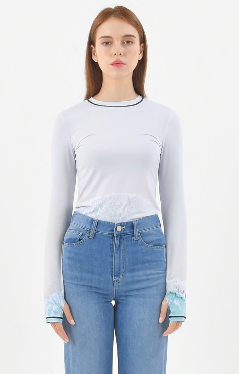 Print Long Sleeve Round T-Shirt ([Wave1])