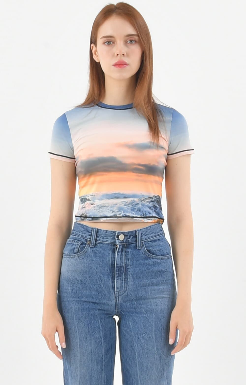 Print Short Sleeve Crop T-Shirt ([Sunset])