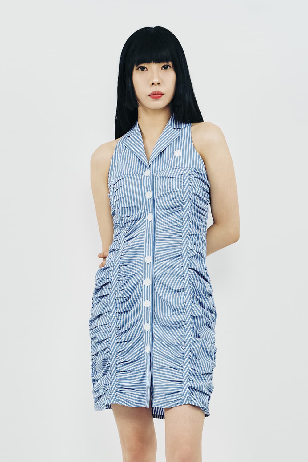 Shirring Mini Dress (Blue)