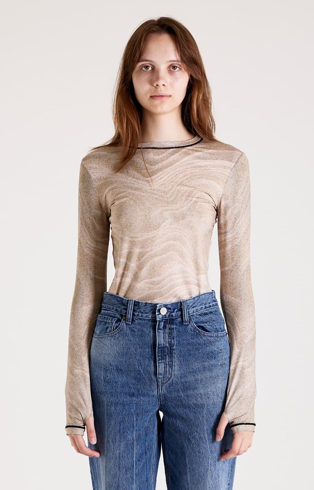 Print Long Sleeve Round T-Shirt ([Sand])