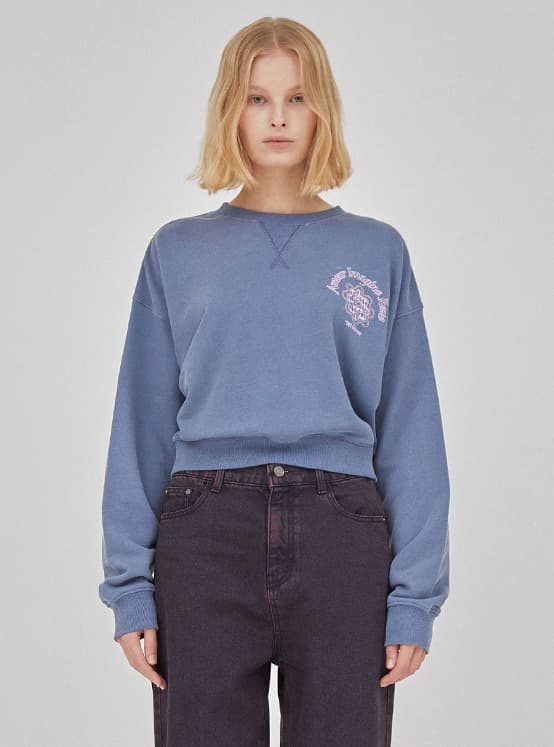 Rose Print Pigment Sweatshirt in Blue