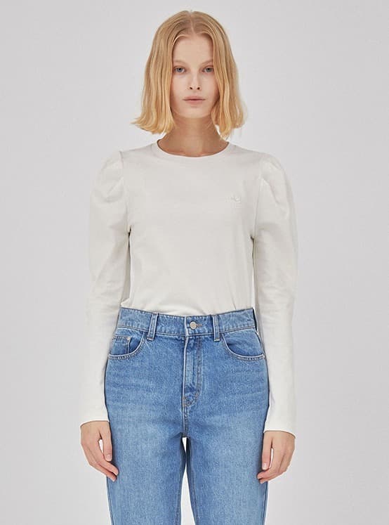 Puff Volume Sleeve T-Shirt in Ivory — vue 1