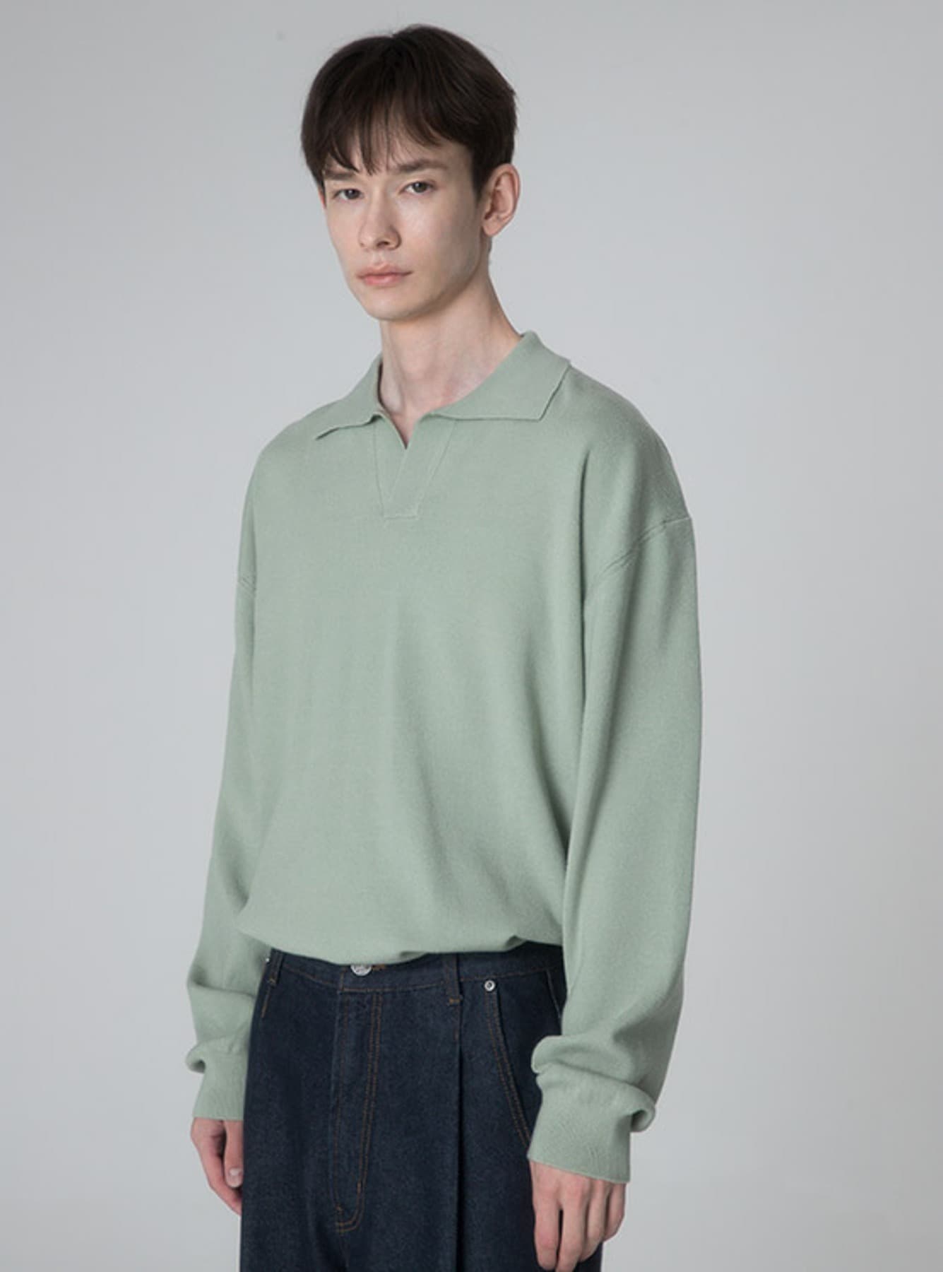 (MAN) Non Button Collor Knit in Mint