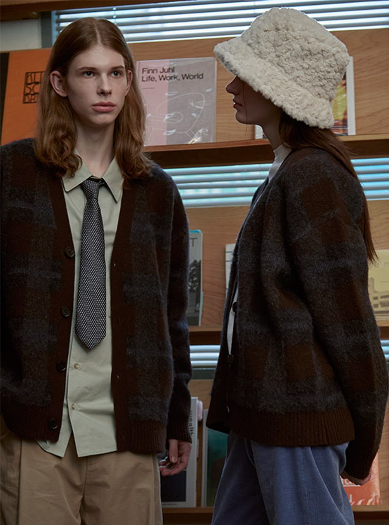 Check Cardigan in Brown