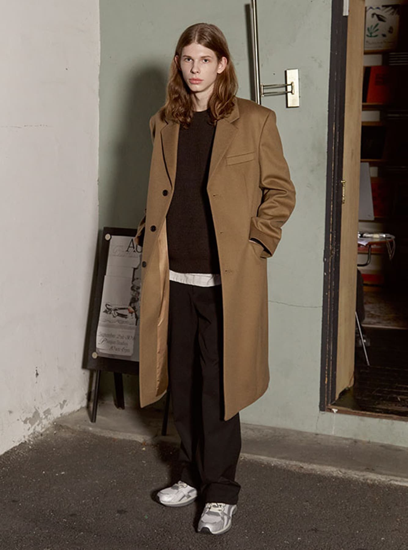 (MAN) Wool Blended Single Coat in Beige