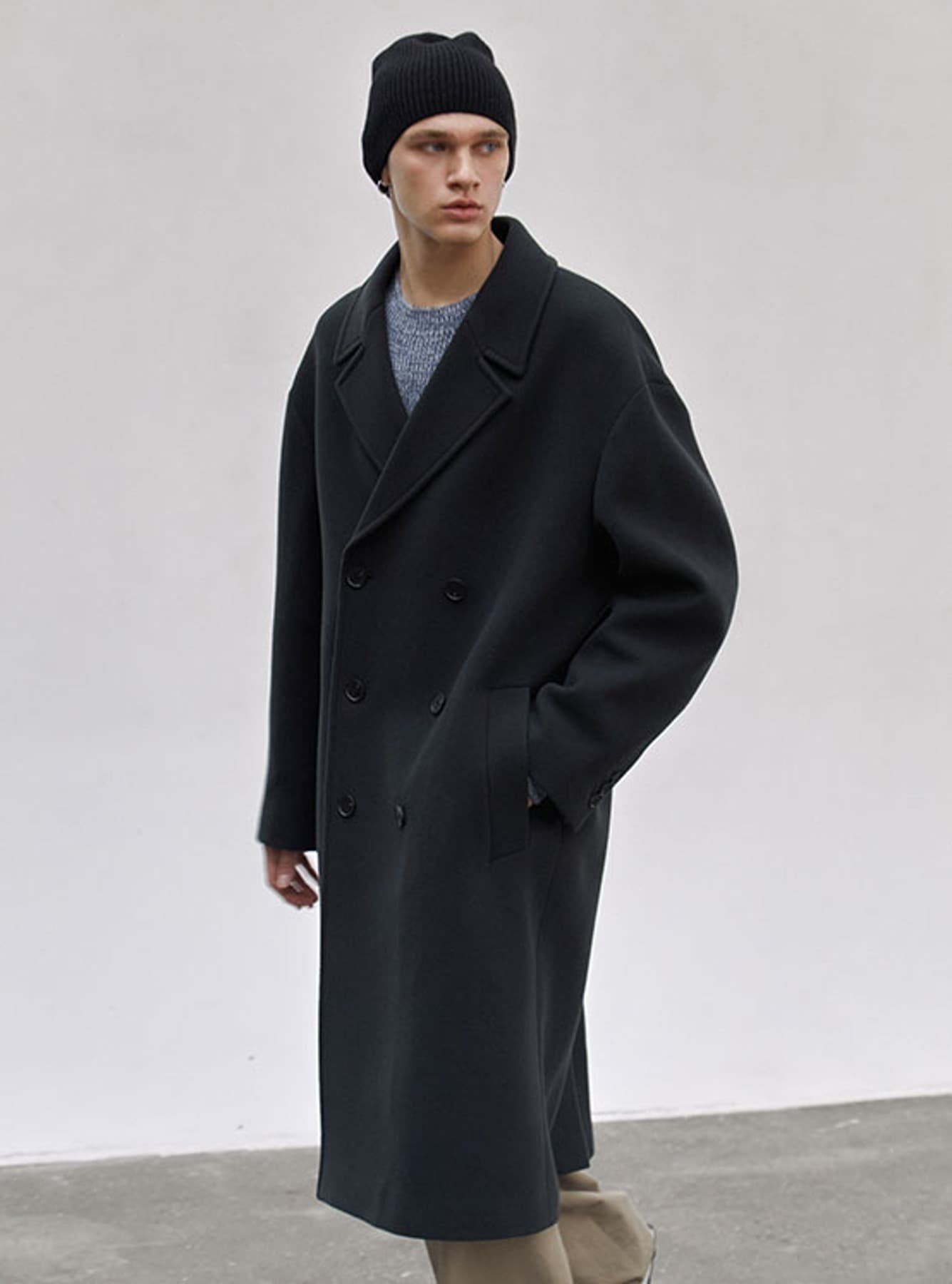 (MAN) Wool Double Coat in D/Blue