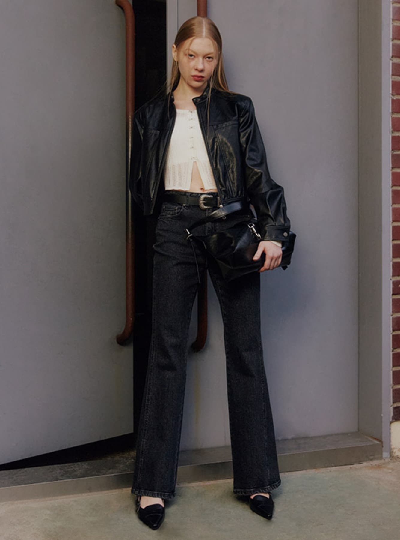 Boots Cut Denim Pants in Black — vue 1