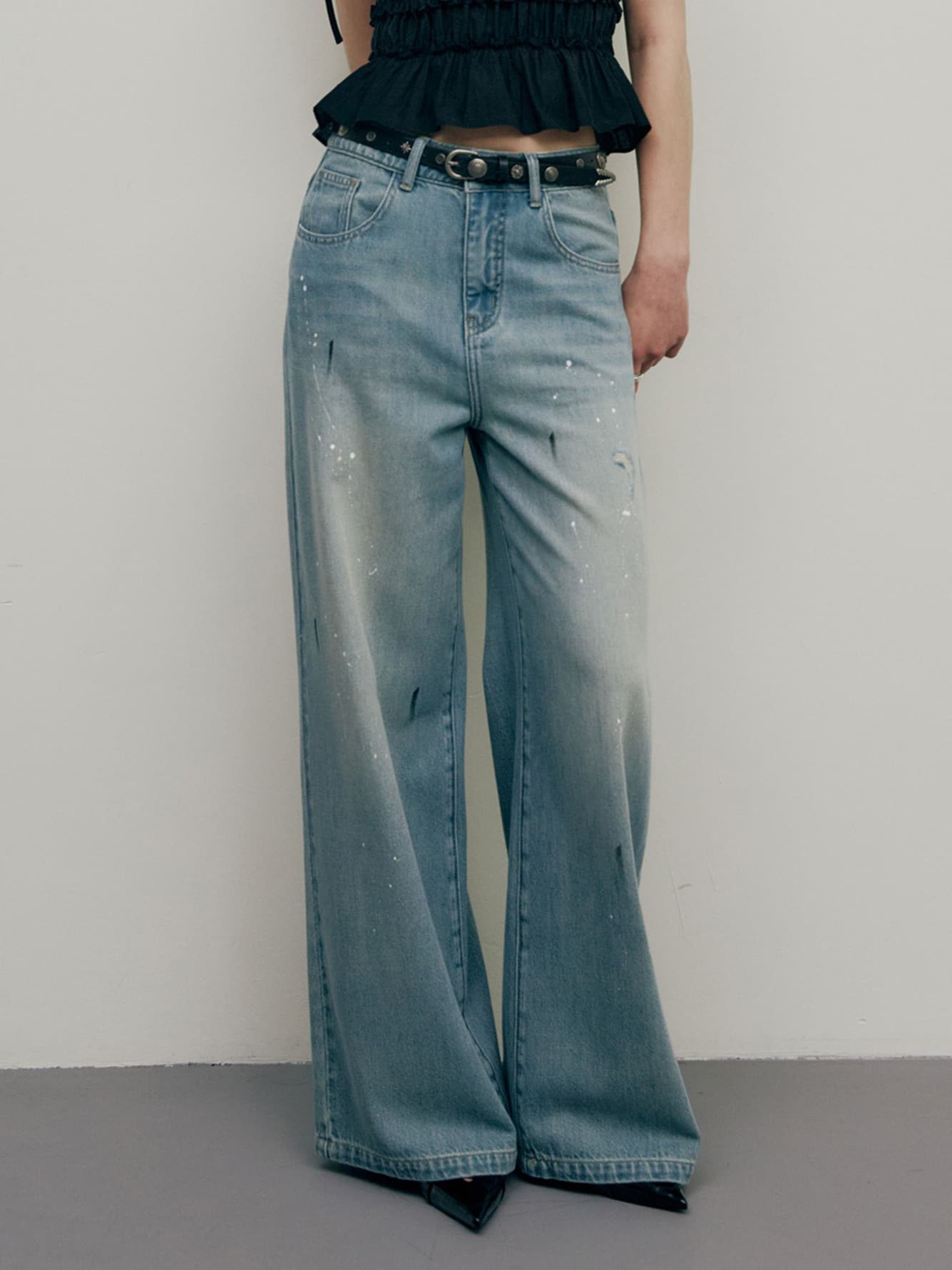 Paint-damaged Denim Pants in Blue