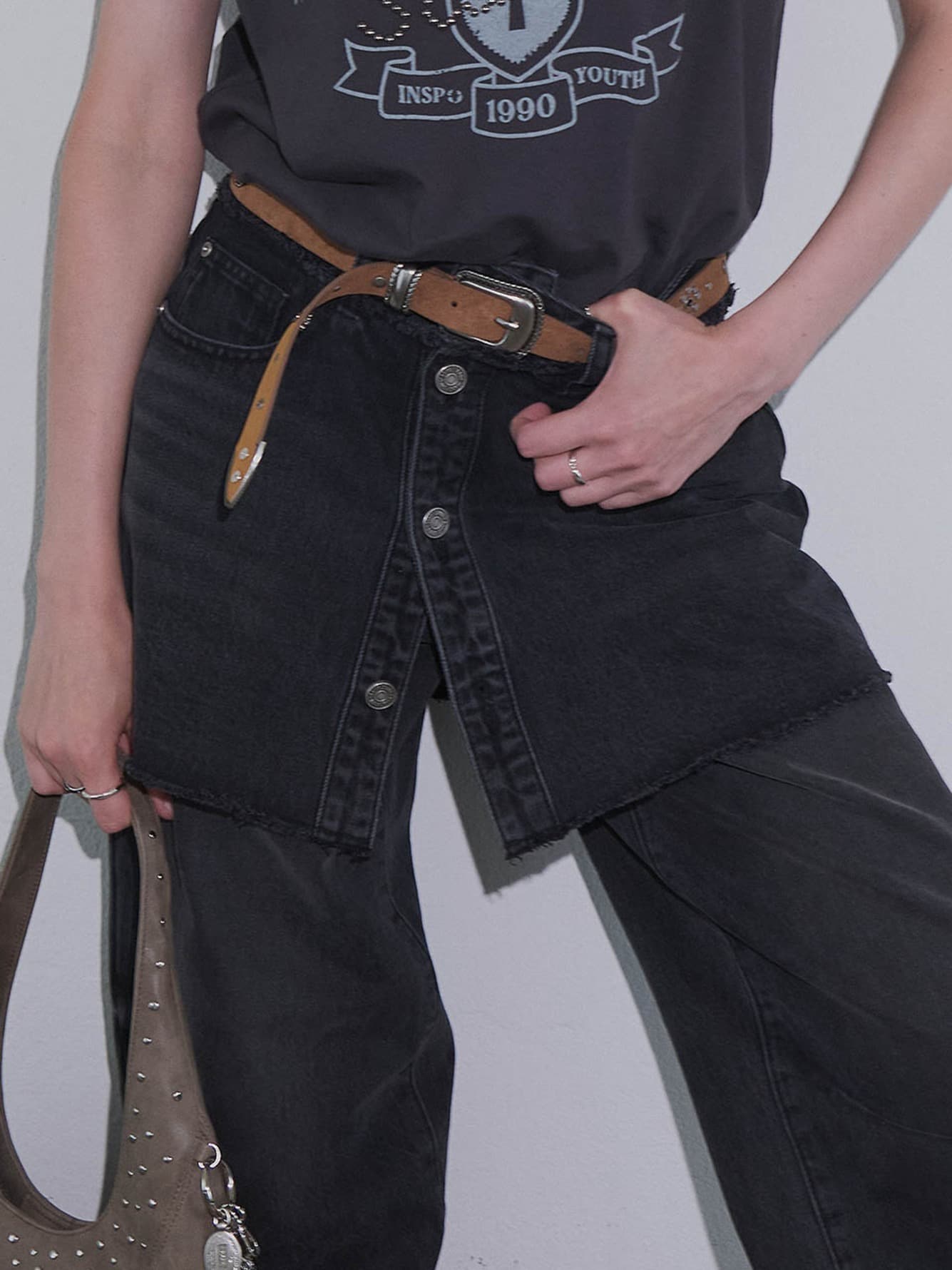 Raw Hem Washed Skirt-Pants — vue 1