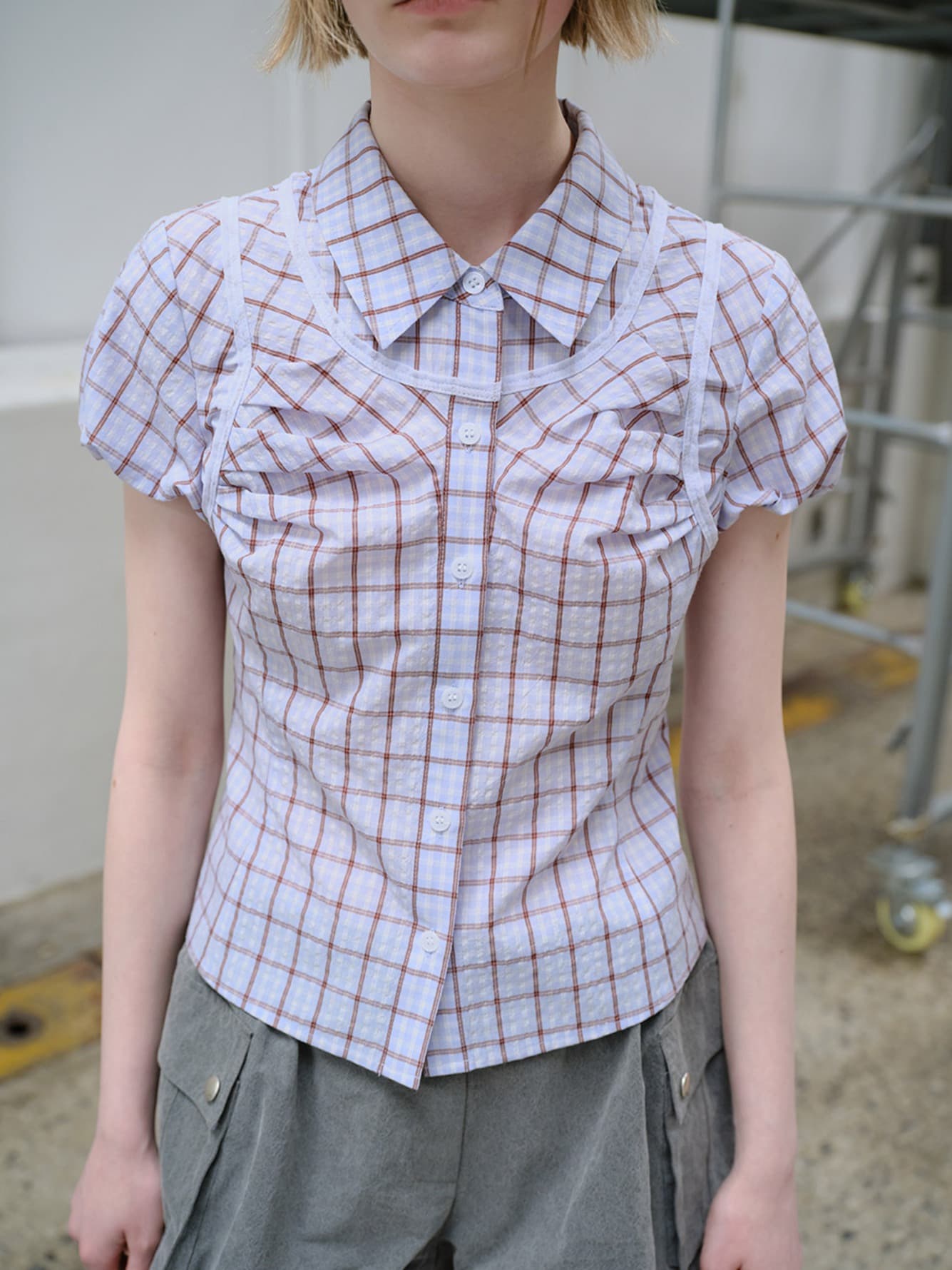 Double-Layered Check Blouse