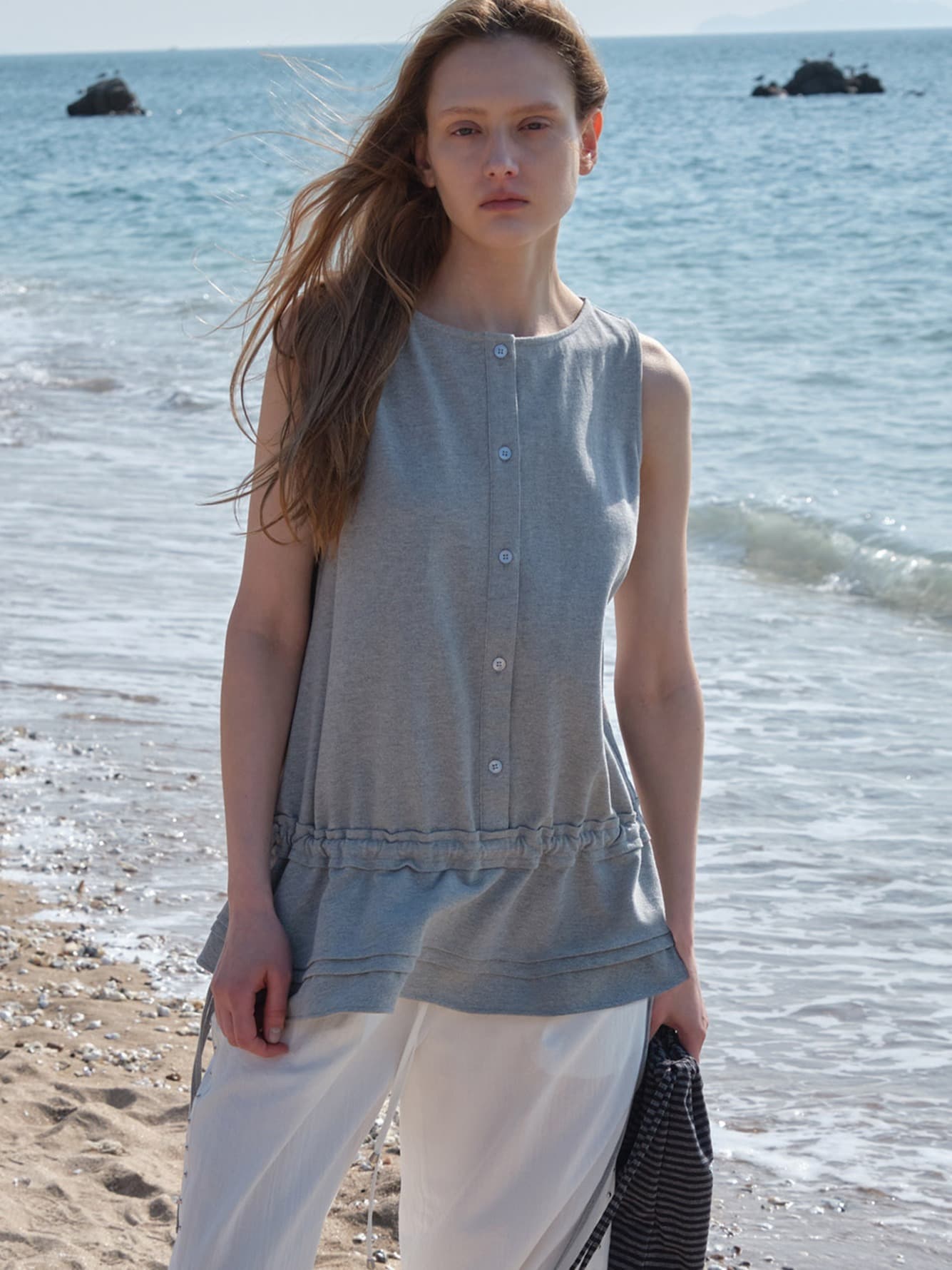 Waist String Sleeveless Layered Top